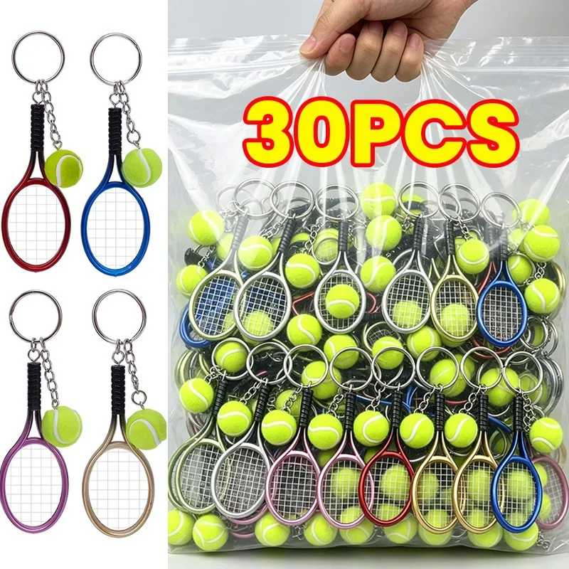 1/30pcs Funny Simulated Mini Tennis Racket Keychain Sports Love Sports Gifts Cartoon Cute Sport Keychain Pendant Car Keyring