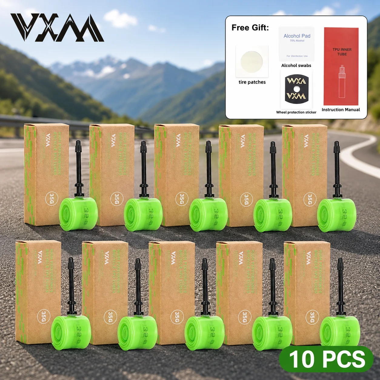 10pcs-vxm-ultra-light-inner-tube-road-bicycle-faucet-700c-rim-durable-tpu-material-inner-tube-competition-35g