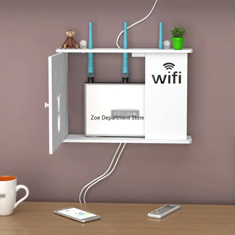 Non-slip Wifi Router Shelf Storage Boxes Cable Power Plus Wire Bracket Storage Boxs PVC Wall Hanging Plug Bracket Organizer Case