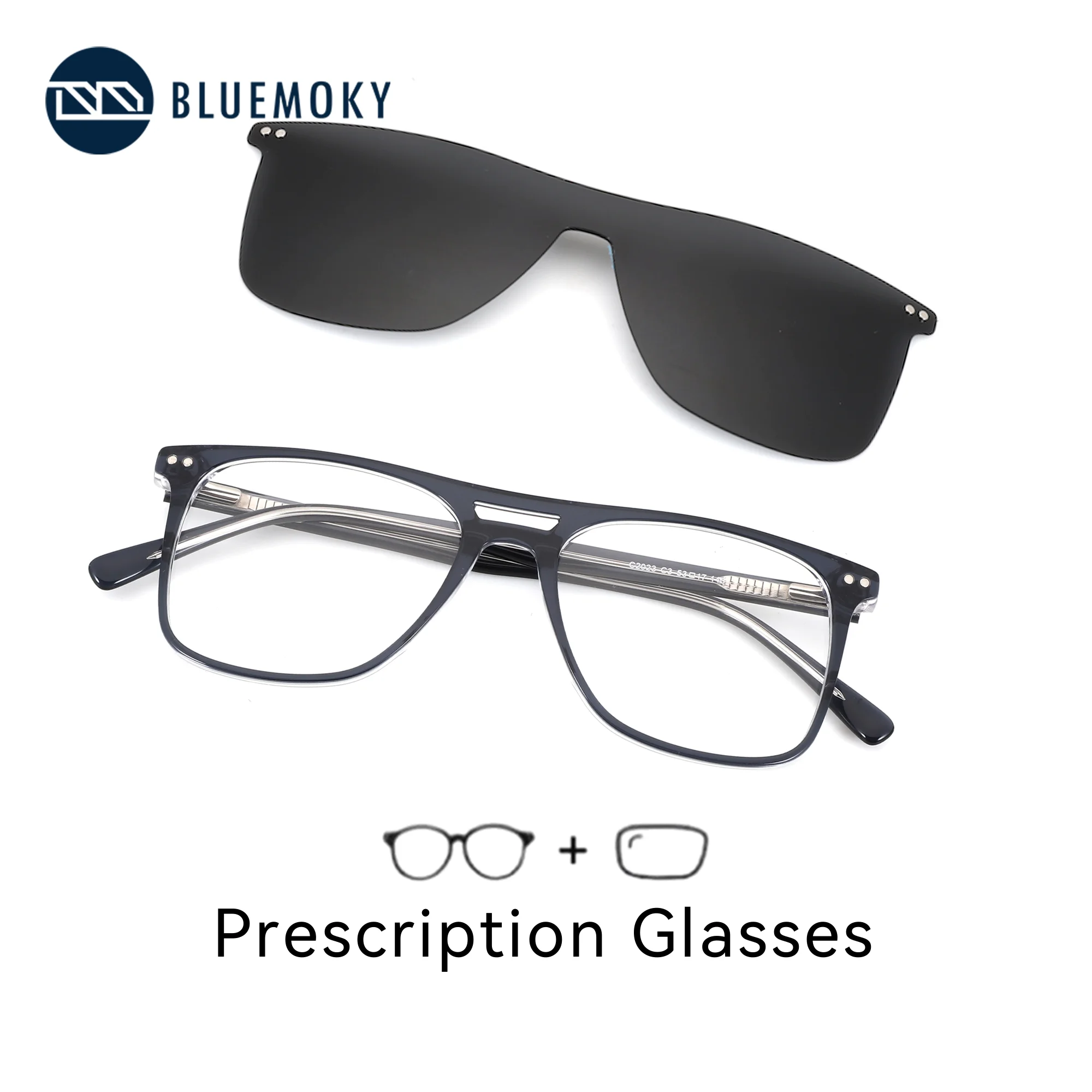 

BLUEMOKY (S Size) Square Acetate Clip on Prescription Glasses For Men Blue Light Myopia/Progressive Optical Eyeglasses