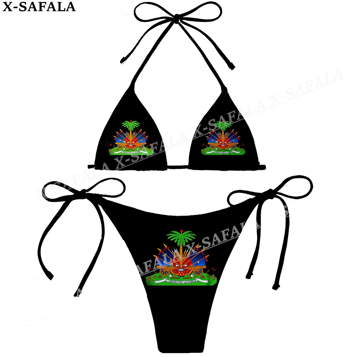 Bendera Negara Haiti Set Bra Bikini seksi mikro wanita cetak 3D pakaian pantai seksi musim panas dua potong pakaian mandi Swimwear-1