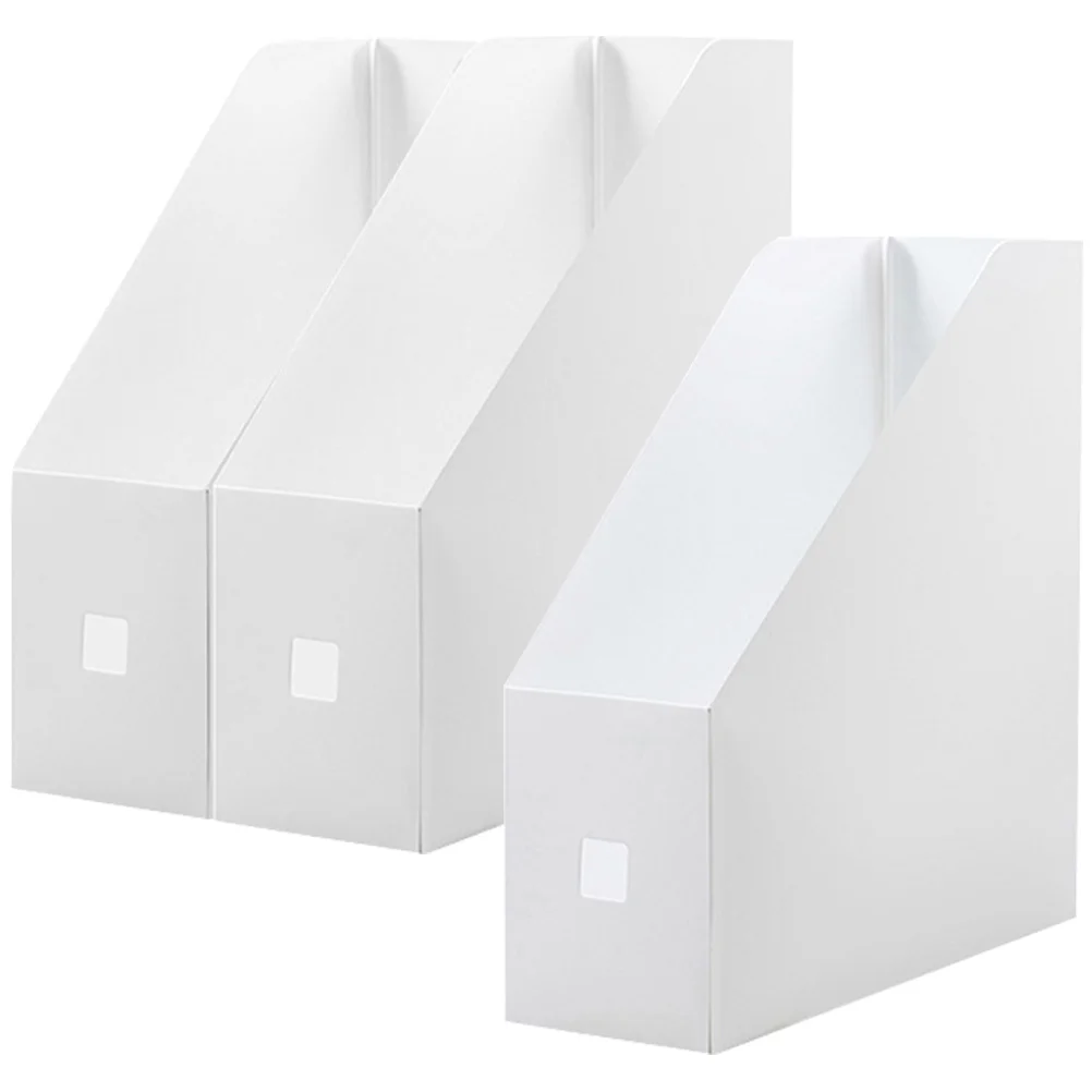 

3 Pcs File Rack Storage Box 9x24x27cm White Matte Desktop Document Organizer Magazine Holder Plastic Office Supplies