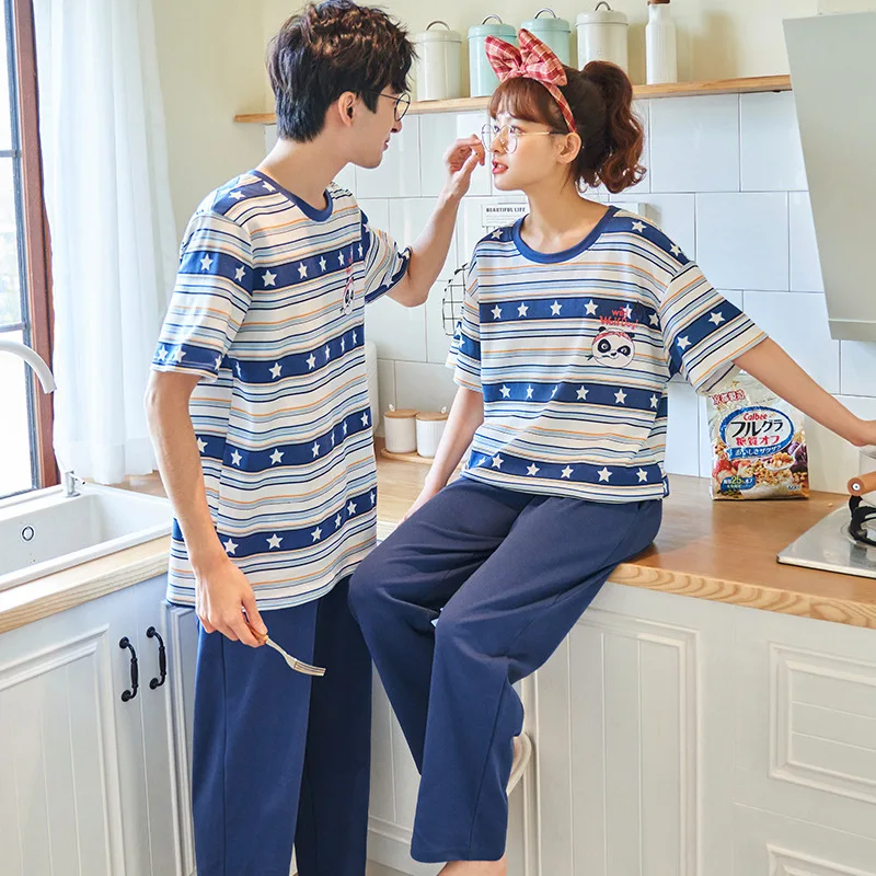 New Couple Big Boys Pyjamas Knitted Men Pajamas Sets Matching Sleepwear Pyjamas Women Nightwear Pijamas Loungewear