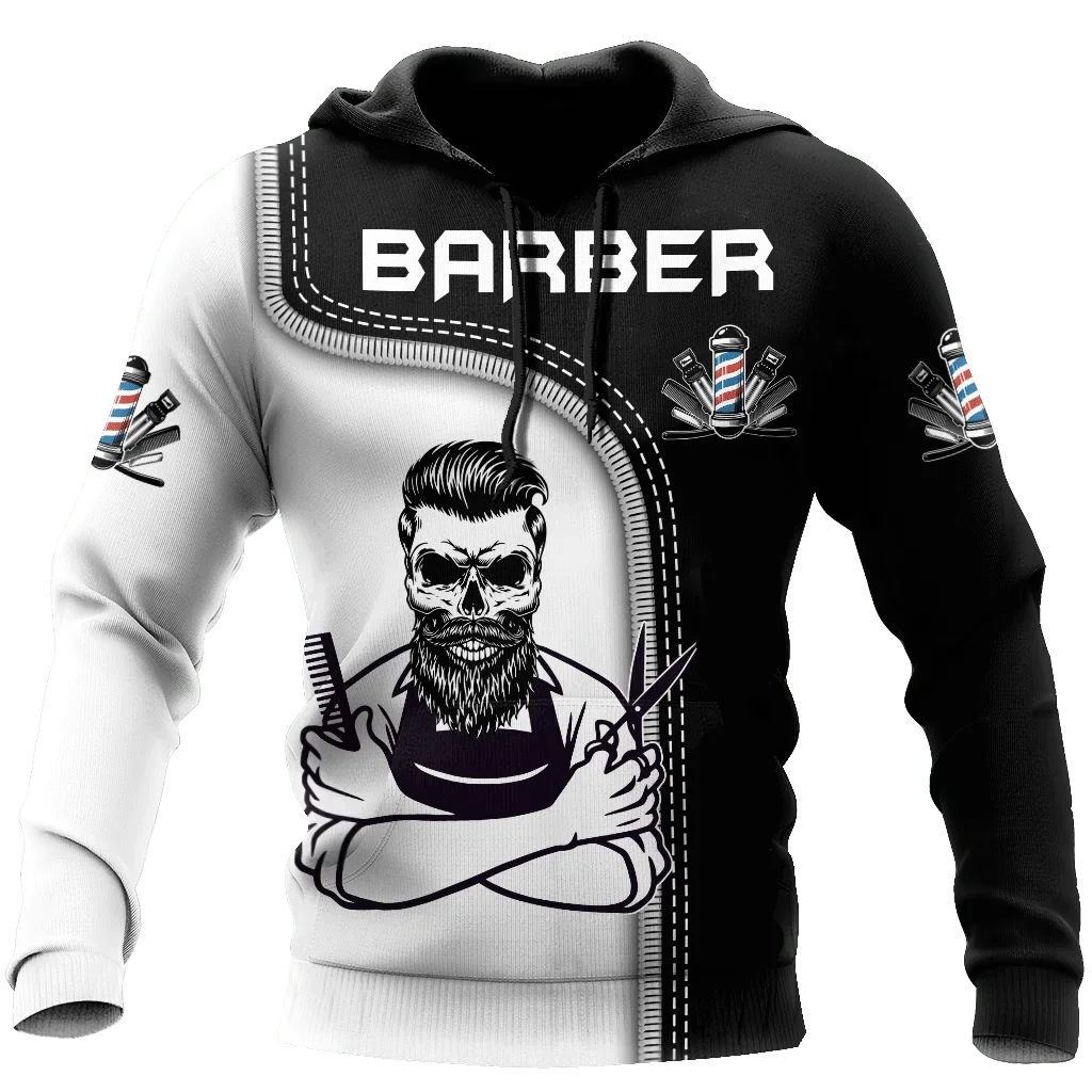 Men\'s Hoodie Barber Print Hooded Sweatshirt Hairdresser Occupational Pullover Oversized Harajuku Clothing Hip Hop Long Sleeve