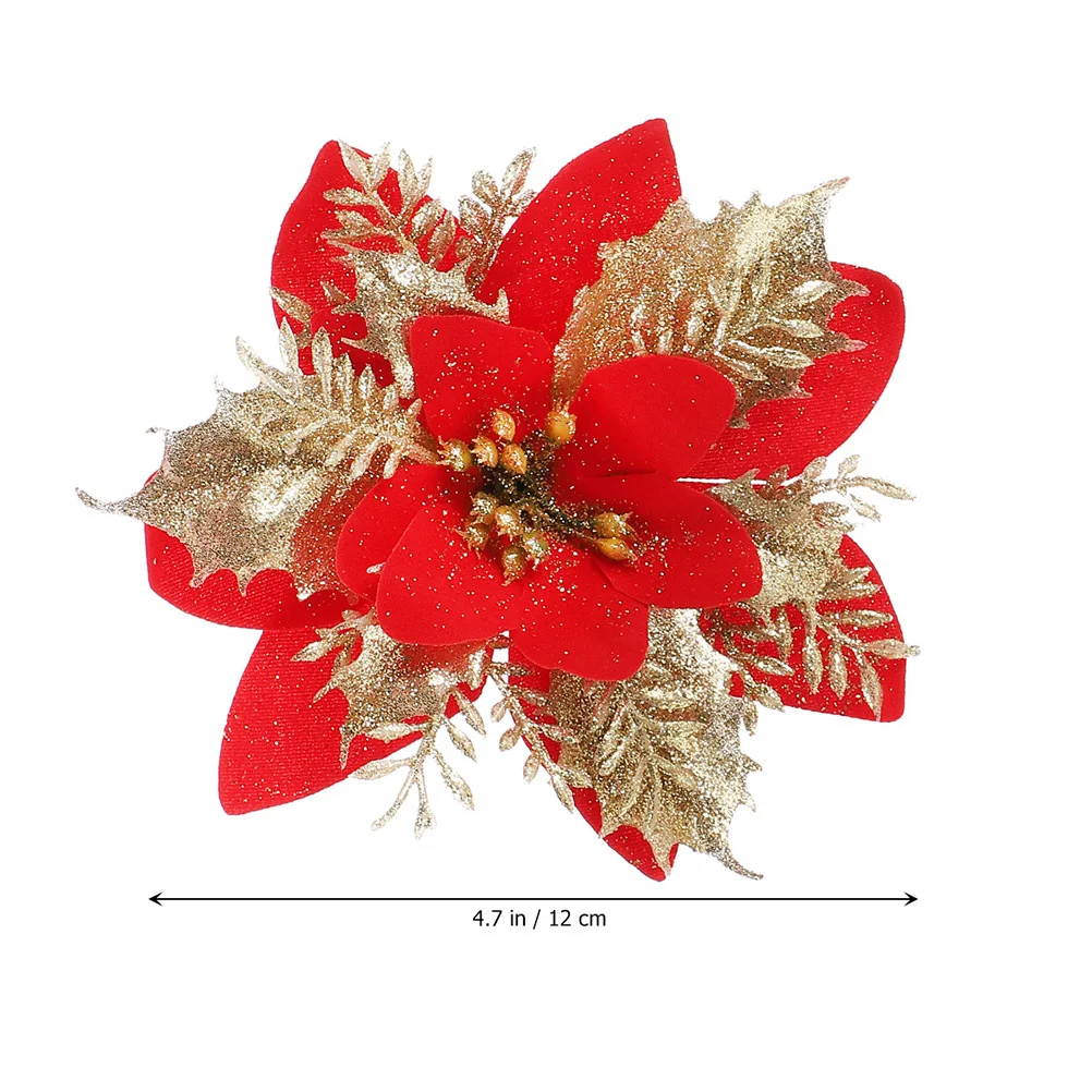 

1Set Christmas Tree Ornament Colorful Simulated Flower Fake Poinsettia Handmade Xmas Decor for Wreath Fireplace Wedding