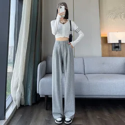 Women's Trousers Gray Straight Leg Pants Spring And Autumn Women's Oxygen Cotton High Waist Elastic Loose Drape Wide Leg Pants