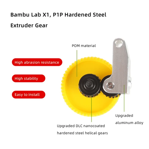 Imagen 2 del producto Engranajes de extrusora de laboratorio de Bambu, montaje de actualización de acero endurecido, Kit resistente al desgaste, accesorios de impresora 3D, P1S, P1P, X1, X1C