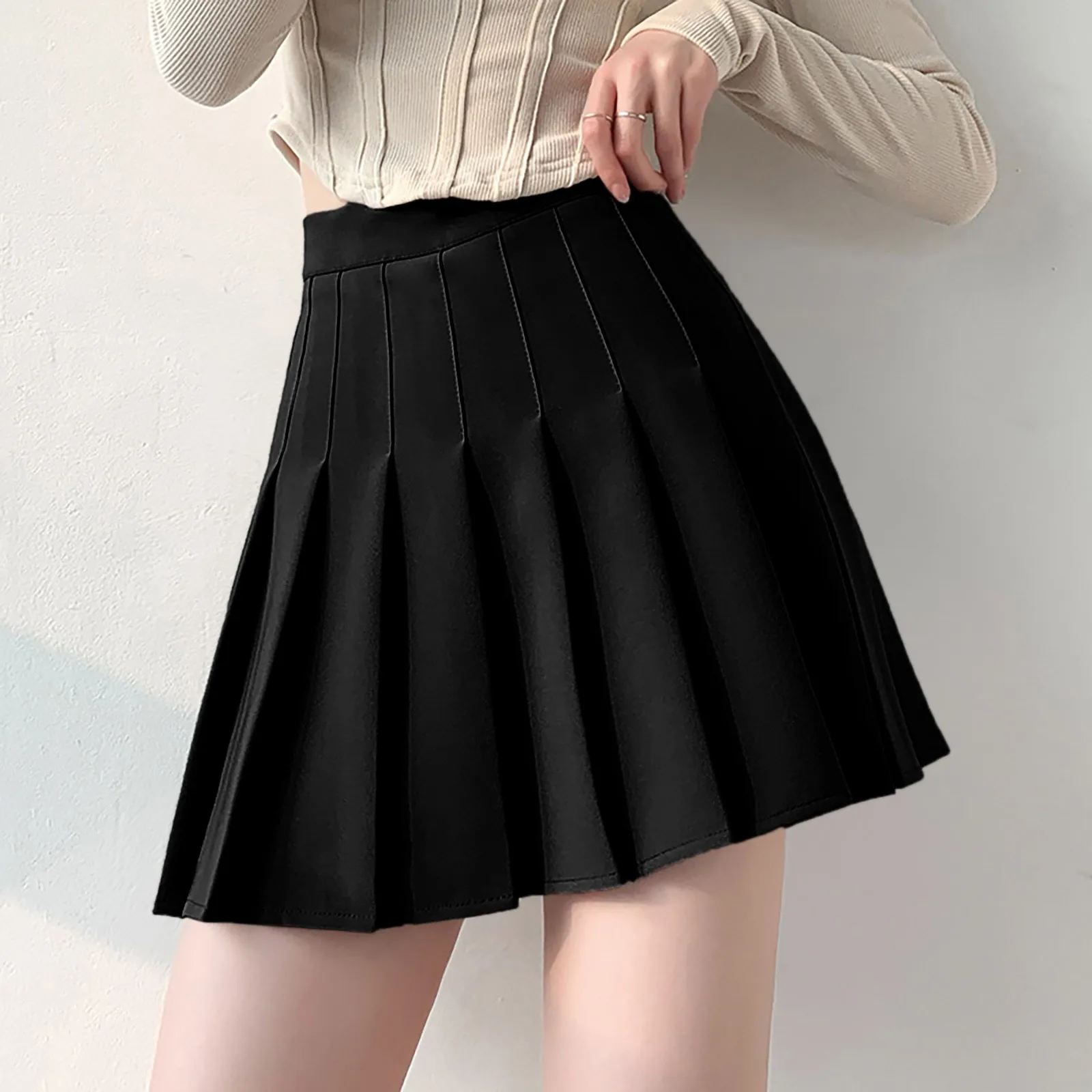 High Waisted Pleated Short Skirt For Women Spring And Autumn College Style Korean Version Solid Color Anti Glare A-line Skirts