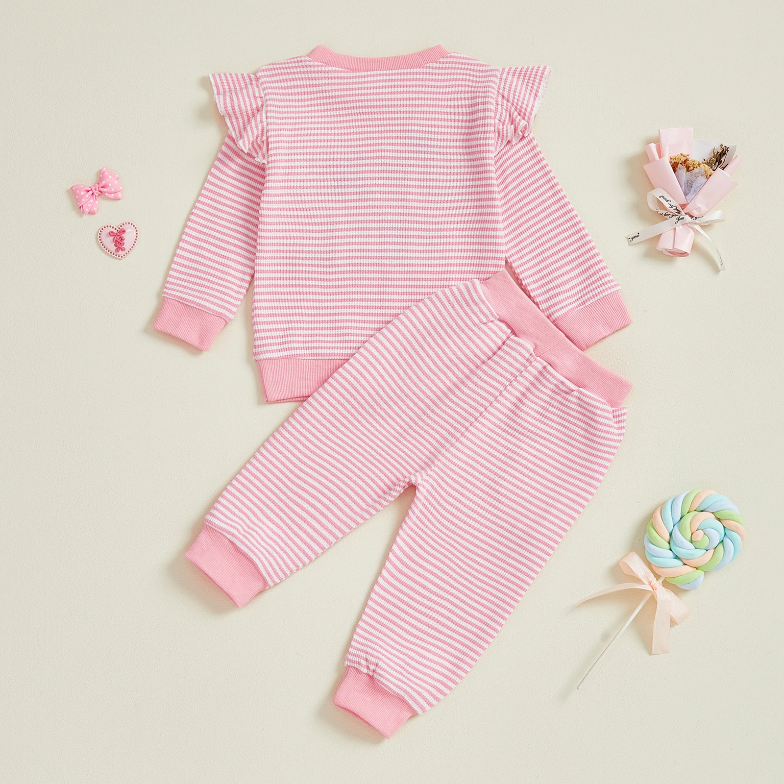 

Одежда для дня рождения для маленьких девочек, пуловер с длинными рукавами и круглым вырезом с вышивкой букв + штаны в полоску с эластичной резинкой на талии, комплект из 2 предметов