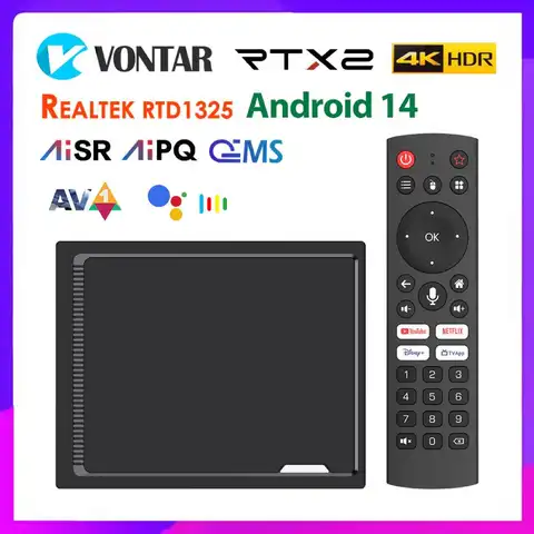 Android 14 TV Box Realtek1325 CPU RT-X2 Support AI-PQ AI-SR Set Top Box Android 14.0 1000M 2T2R Wifi5 BT5.2 Media Player