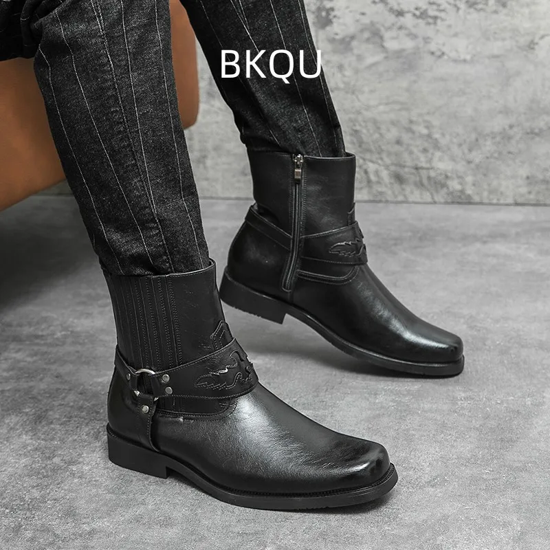 Cowboy Boots for Men Fashion Wear-Resistant Breathable Casual Non-slip Trendy All-match Round Toe Boots Spring Autumn Main