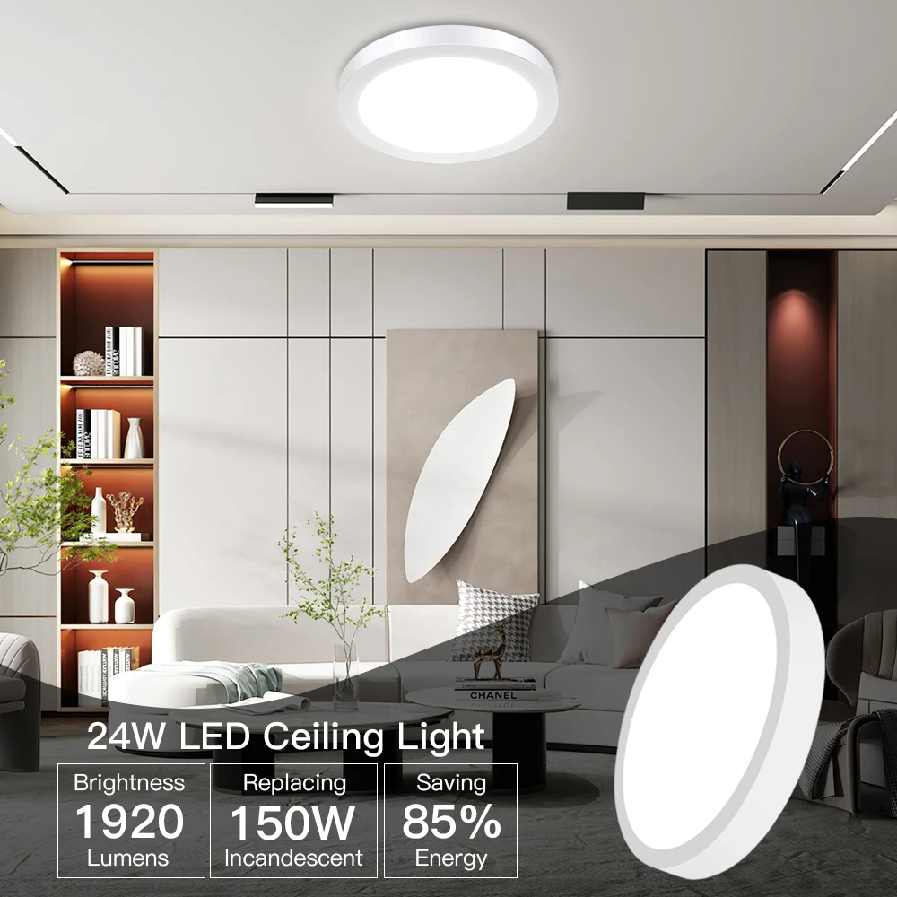 12/18/24W Flush Mount Ceiling Light LED Surface Mounted Close to Ceiling Light Warm White for Kitchen Closet Hallway