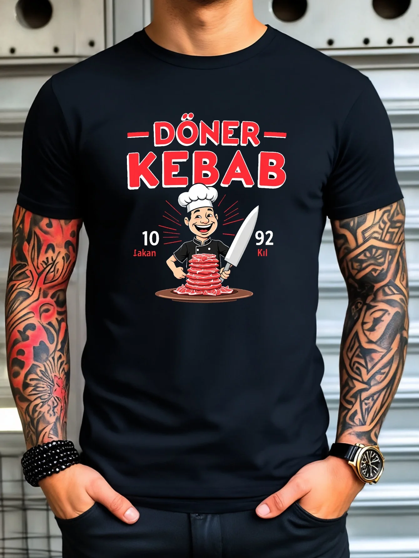 Men Cotton Tee Doner Kebab Chef Food Graphic Short Sleeve Crew Neck Casual Street T Shirt For Food Lovers Summer Daily Tops