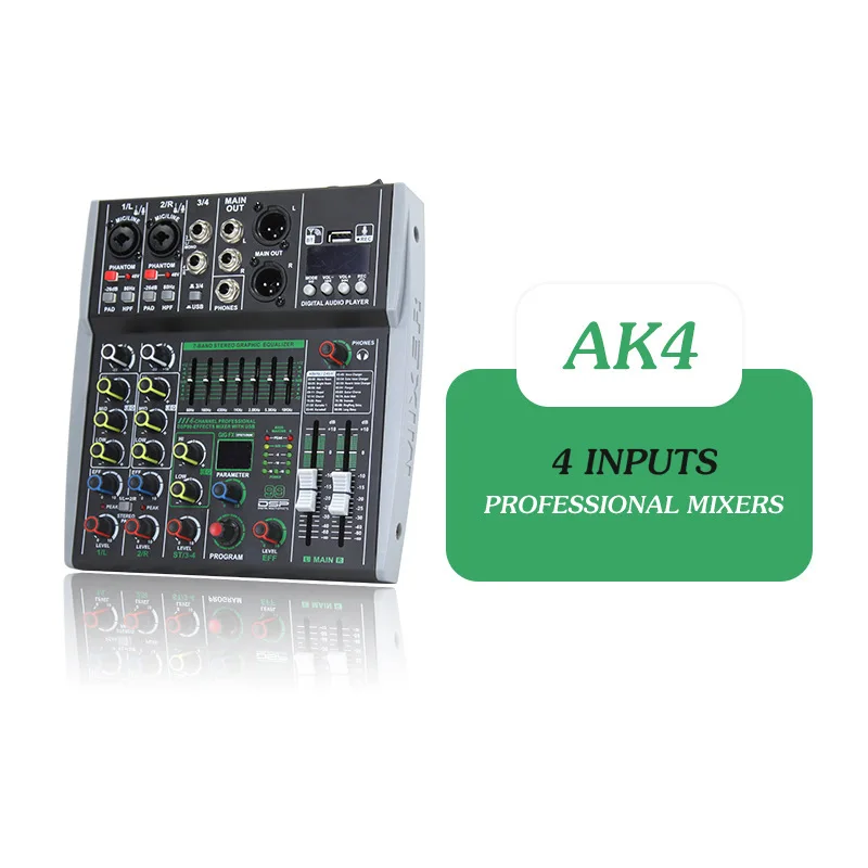 AK8 خلاط احترافي مع مدمج 99DSP 7-Band Equalizer ، BT ، كمبيوتر ، MP3 ، تسجيل داخلي ، خلاط ، 4 ، 6 ، 8 قنوات
