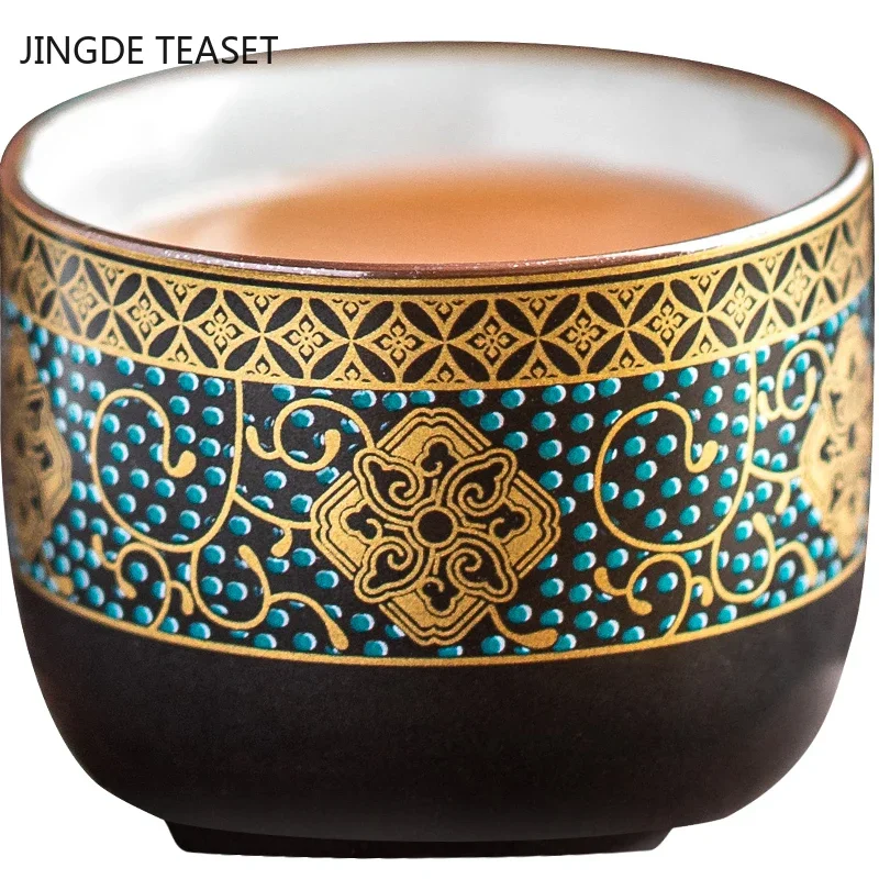 3pcs Chinese Retro Ceramics Small Teacup Exquisite pattern single cup Tea bowl Crockery Fine Tea Cup Teaware accessories