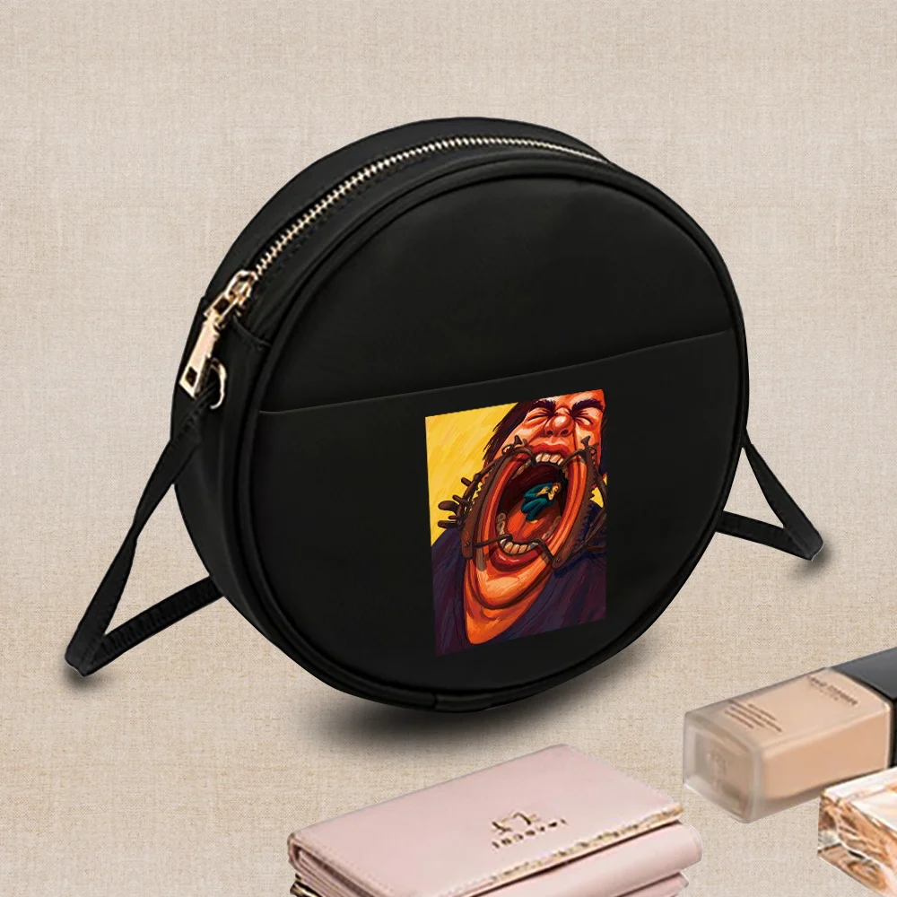 2022 moda feminina redonda crossbody saco padrão engraçado impresso senhoras pequeno mensageiro bolsa de ombro bolsa pequena moeda bolsas