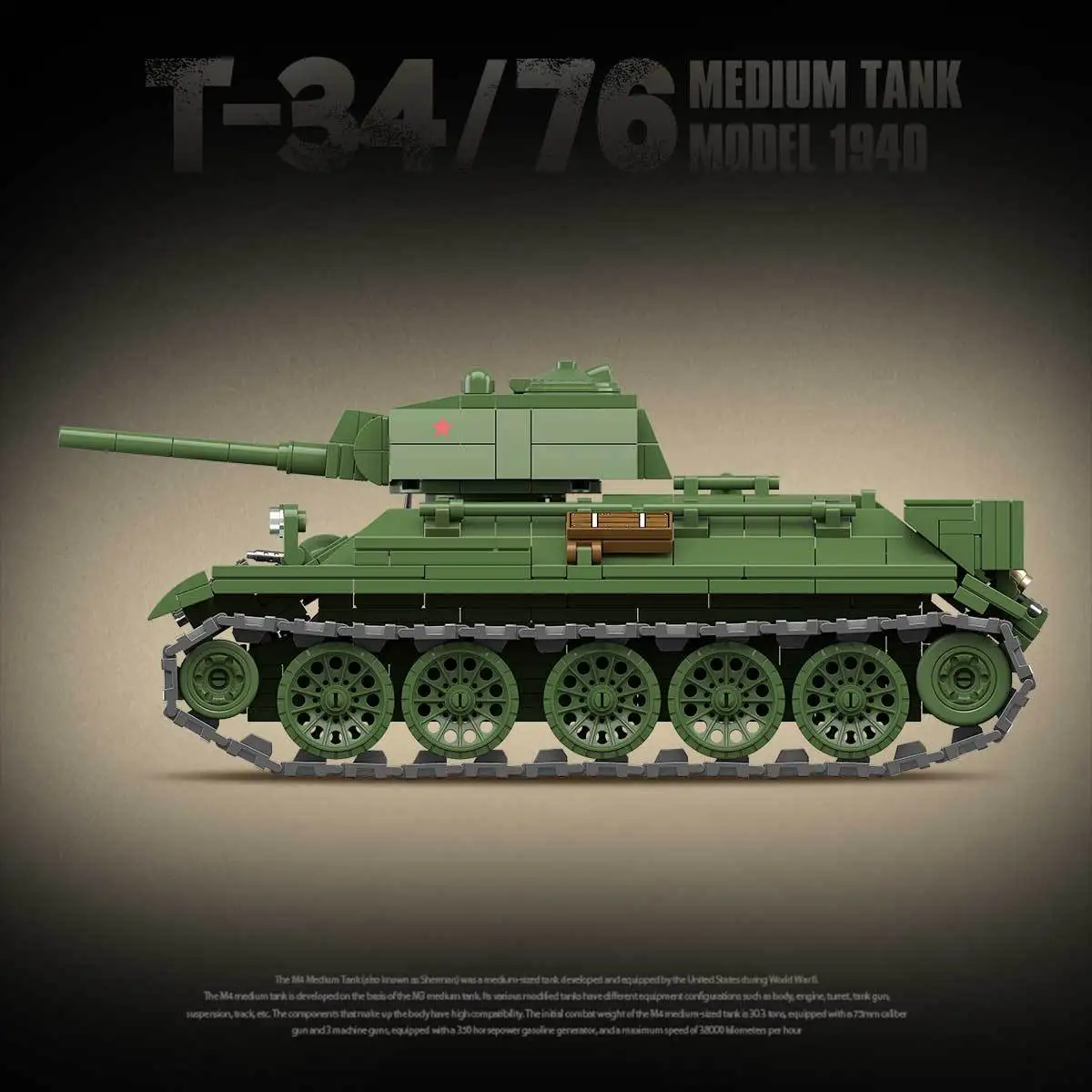 

T-34/76 Medium Tank Military Armor Building Blocks Model Bricks Set War Game Diorama Compatible with Lego Kids Gift NO.100276