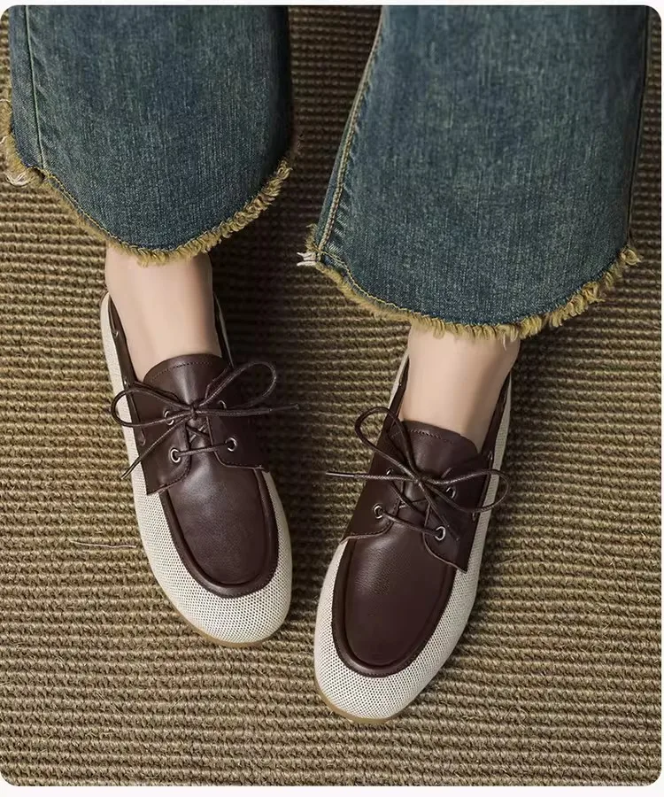 

Женские лоферы в студенческом стиле, повседневные туфли без каблука из натуральной кожи, на шнуровке, в британском стиле, модель «ботинки-лодочки»