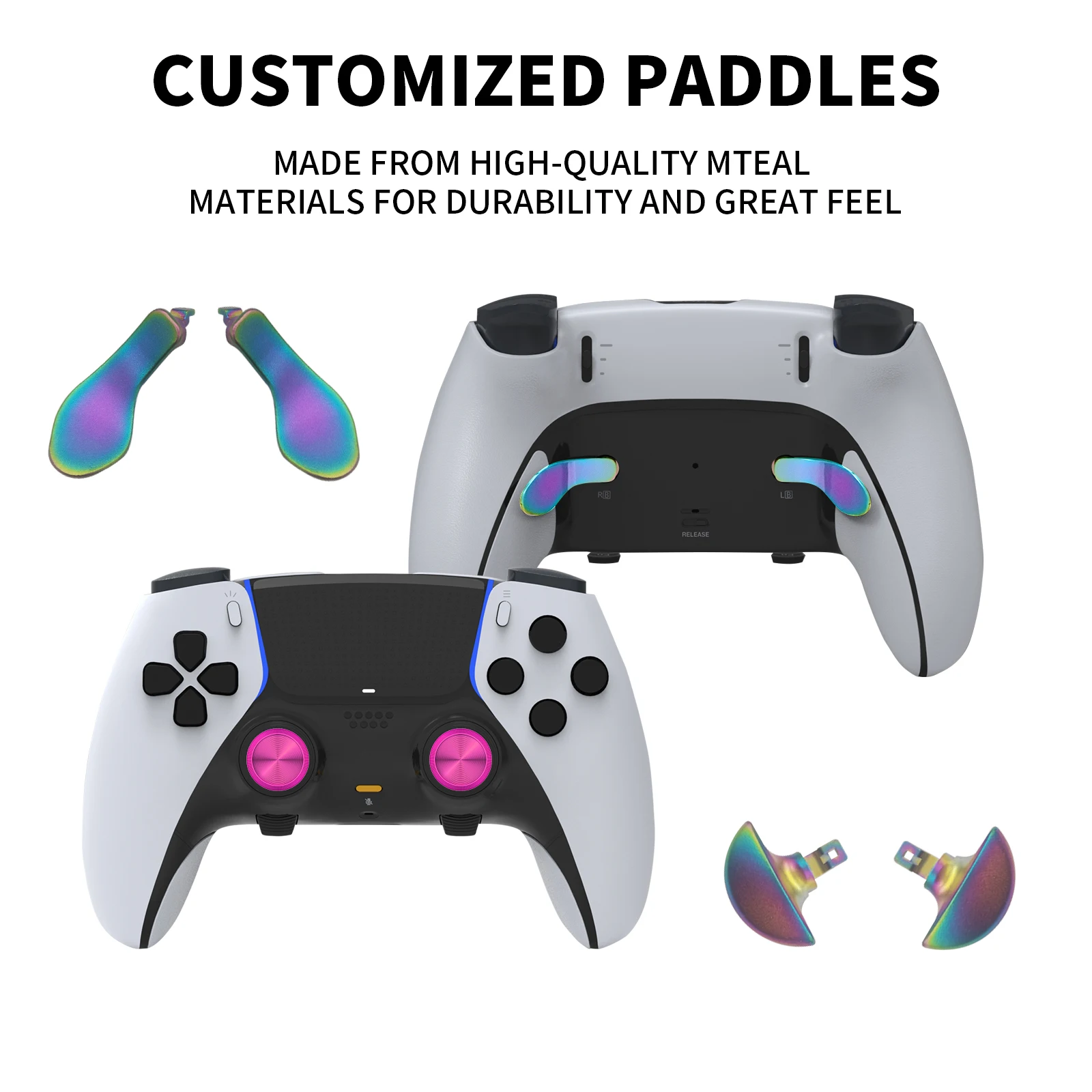 

10-in-1 Metal Thumb Stick Joystick Caps for PS5 Edge Controller 6 Swap Sticks 4 Metal Rear Paddle Trigger Button Replacements