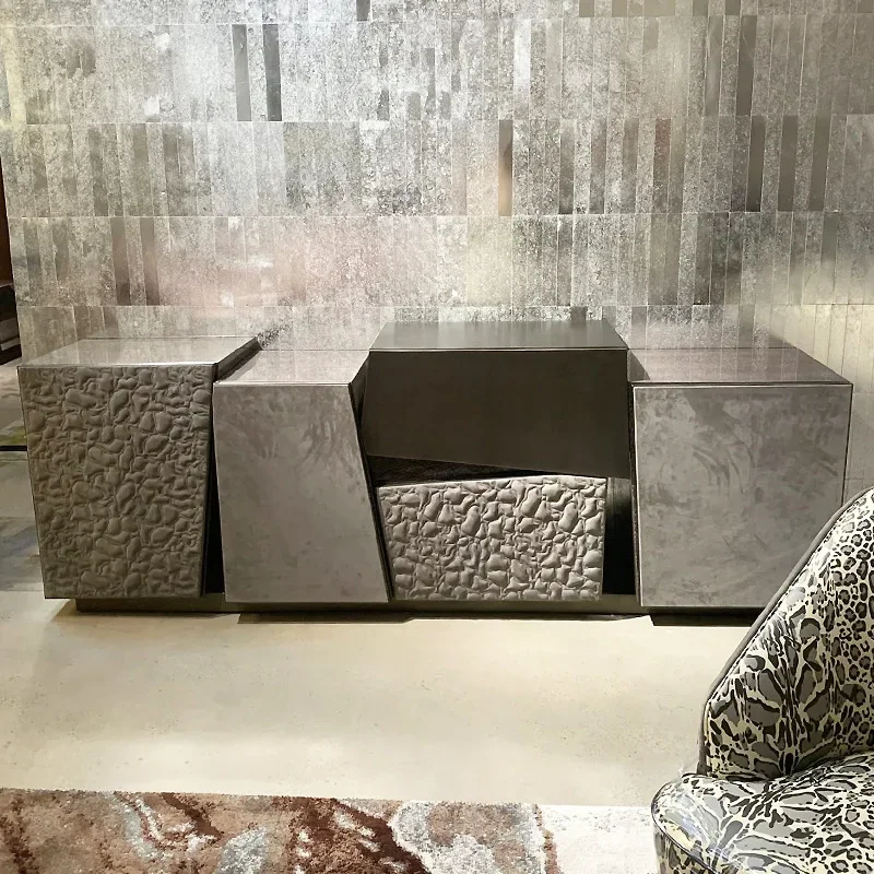 خزانة جانبية إيطالية فاخرة ومبتكرة غير منتظمة، خزانة ديكور لغرفة المعيشة ذات تصميم خاص #4