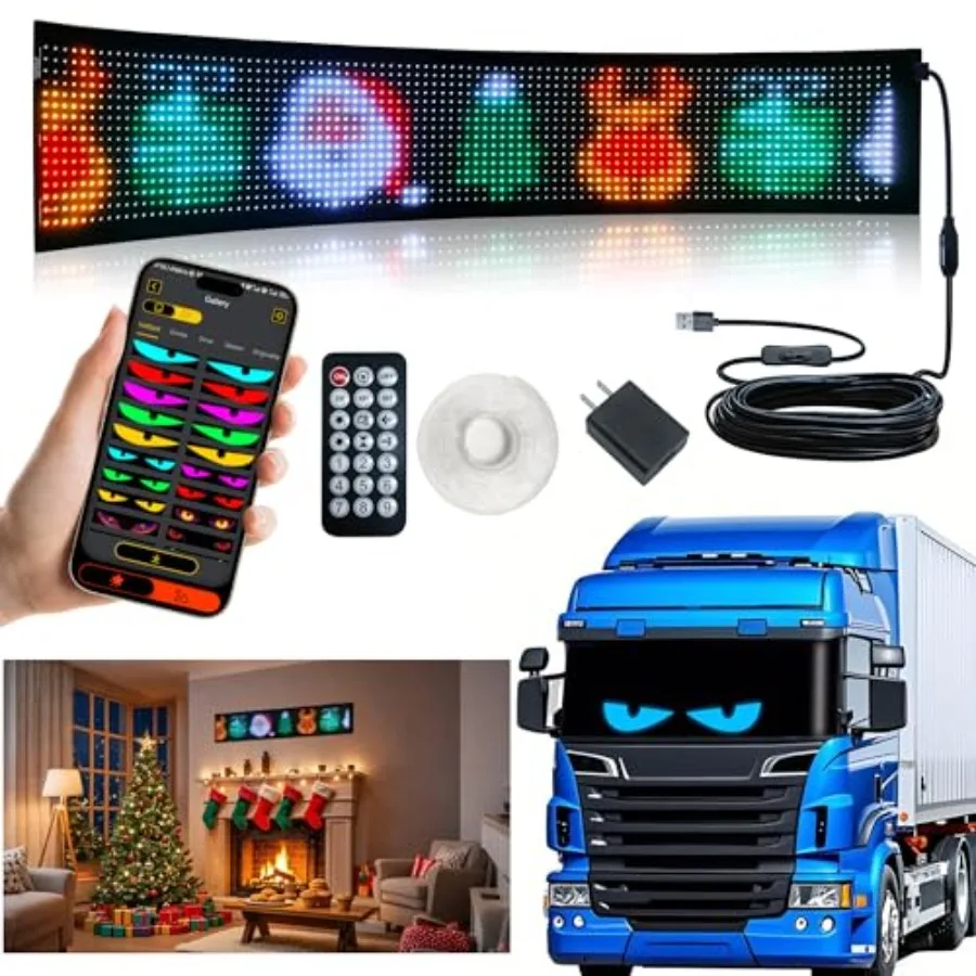 Programmable Scrolling LED Sign for Advertising and DIY Use Big Devil Eyes Light Scrolling 5V LED Sign for Car Business Shop Ba