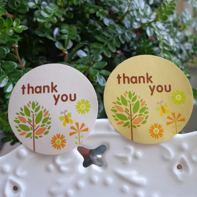 120pcs/pack Kawaii Small Tree Thank You Sealing Sticker Round Kraft Paper Baking Packaging Biscuit Bag Decoration Label Sticker