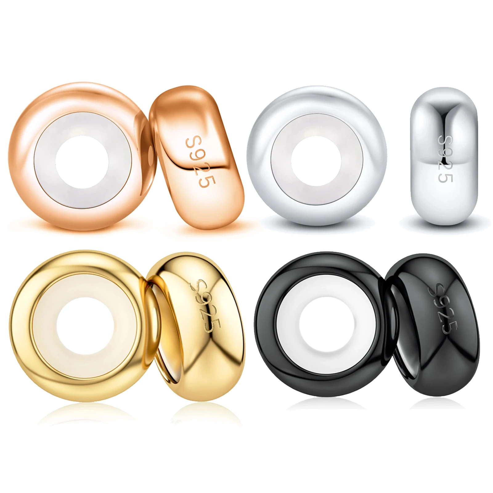 

2pcs 925 Silver Spacer Beads Silicone Stoppers 4 Colors Silver Bead Rubber Stoppers DIY Necklace Bracelet Jewelry Making Beads