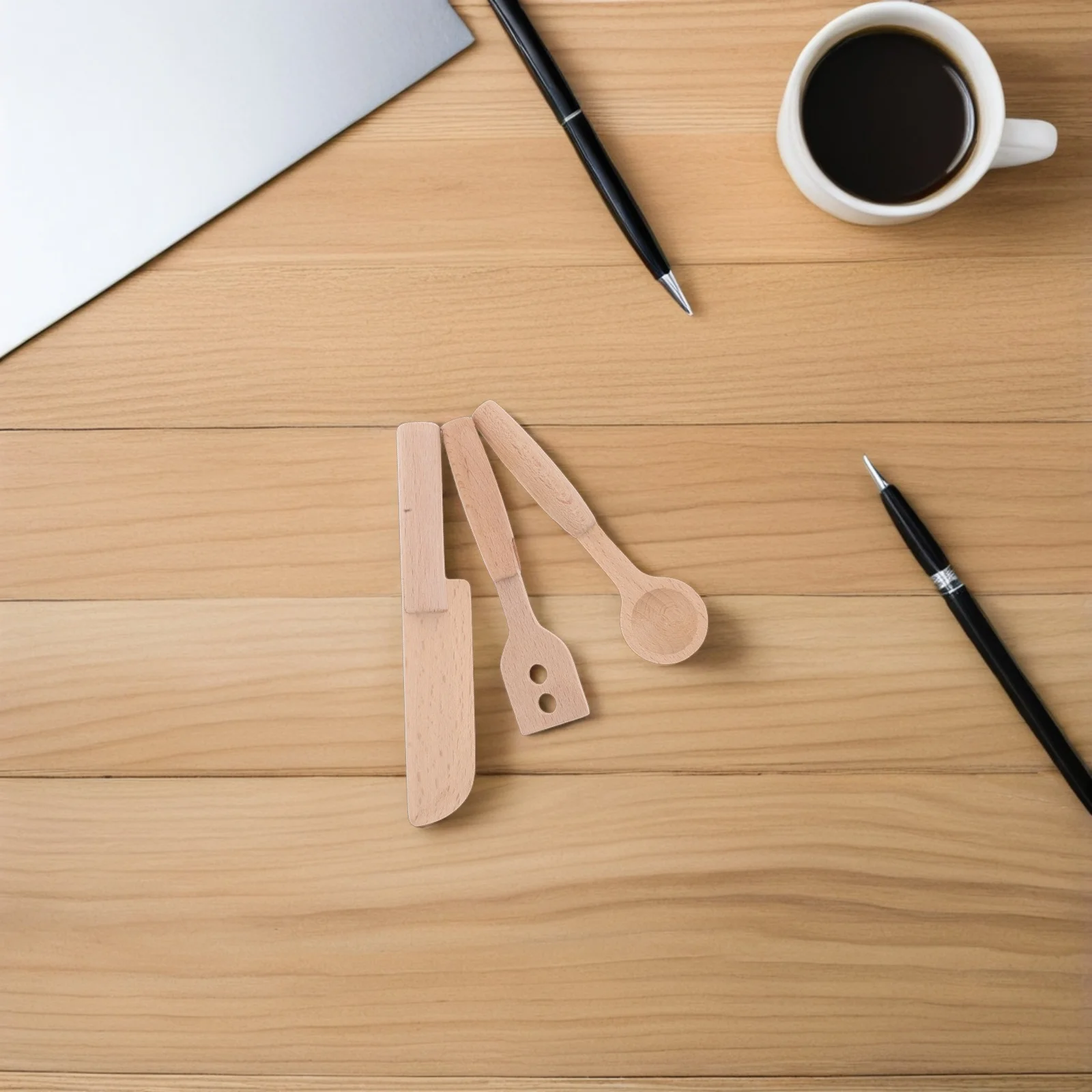 3Pcs Wooden Kids Kitchen Cooking Utensils Set Realistic Food Spoon Knife Baking Accessories for Toddlers Pretend Play Kitchen