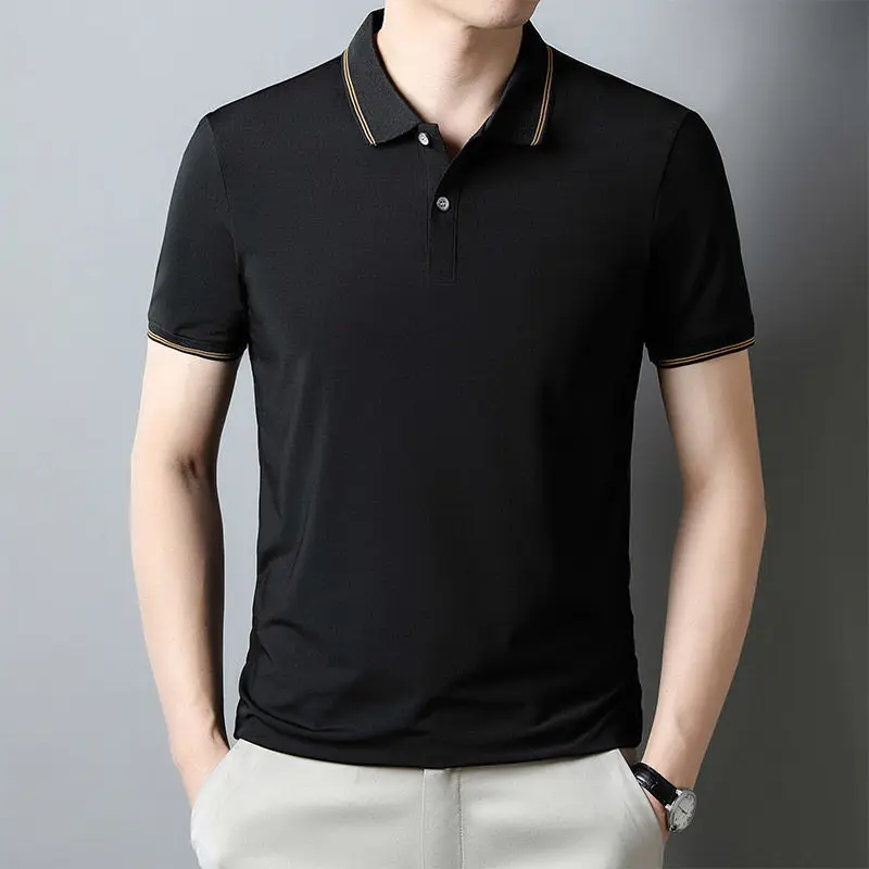 

Polo Shirts Clothes for Men Summer Short Sleeve New Ice Silk Traceless Casual Turn-down Collar Breathable Quick Drying Tops