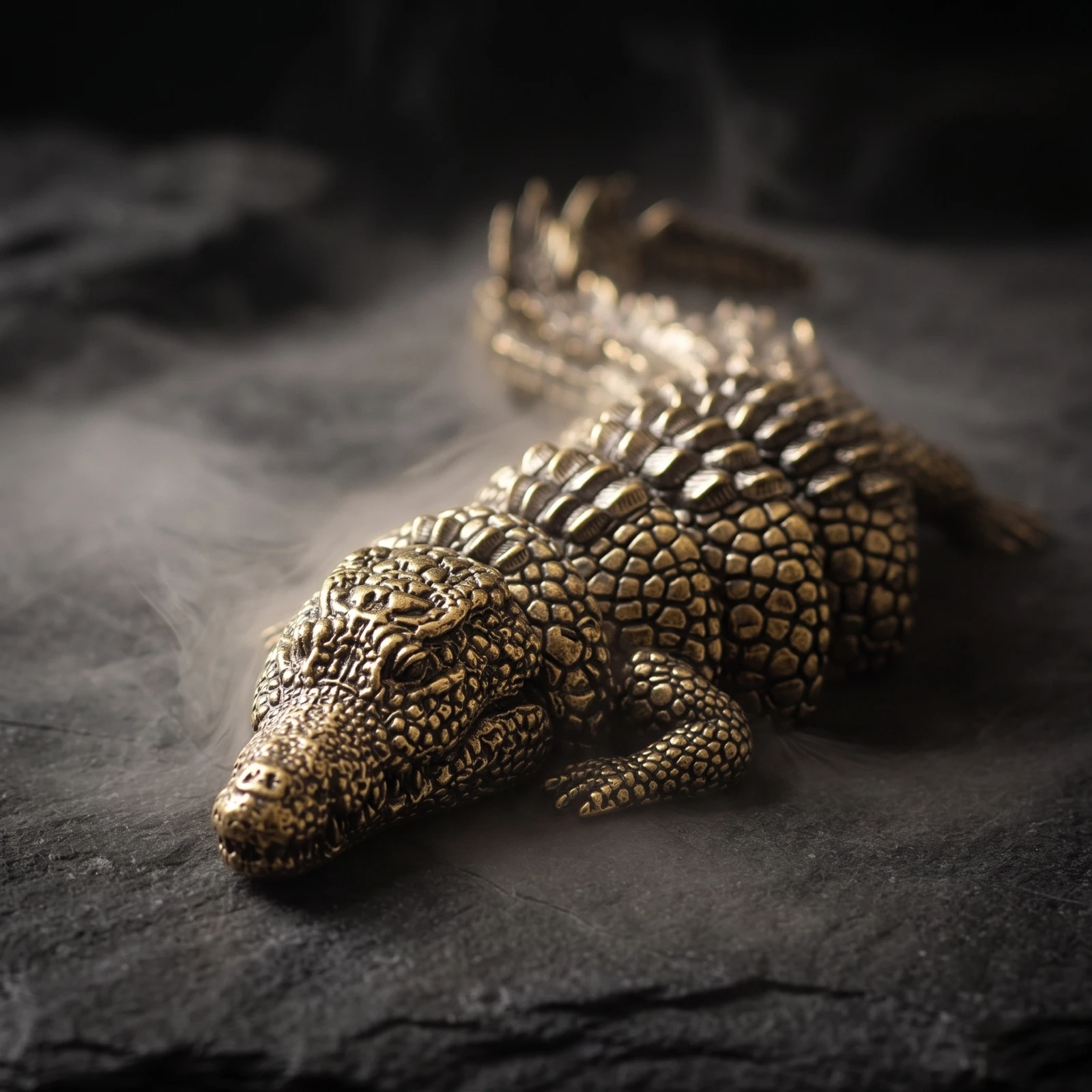 Crocodile Figurine Antique-Style Crocodile Ornament with Articulated Body Desk Ornament with Animal Shape Low-Height - view 6