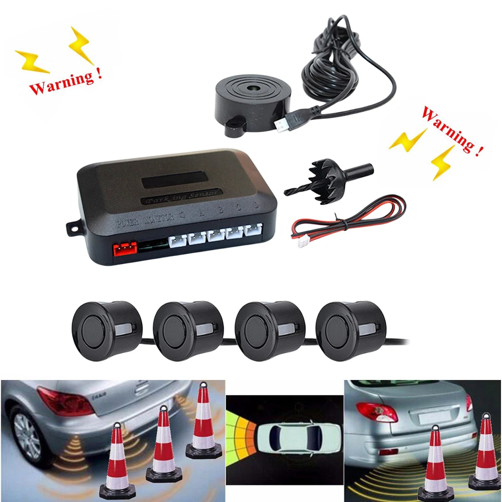 12V 22mm Car Parking Sensor Kit Universal 4 Sensors Buzzer Reversing Backup Radar Sound Alert Indicator Probe System