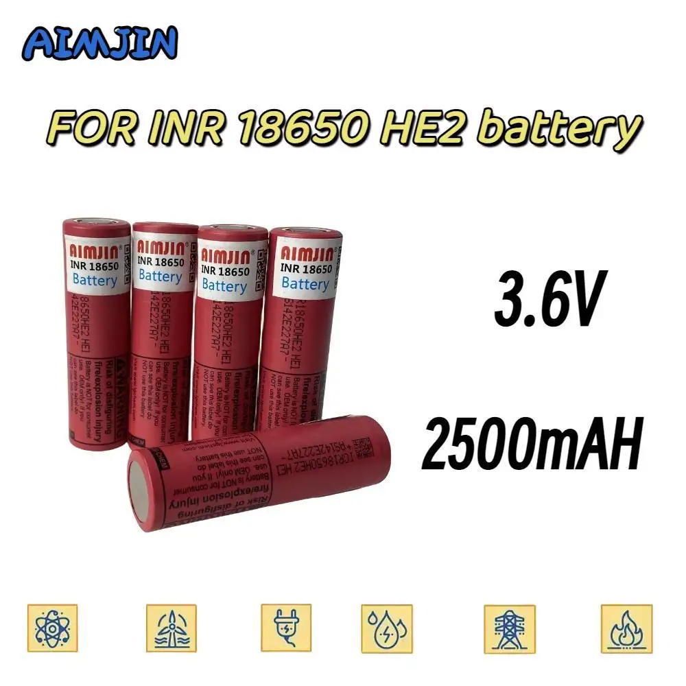 

100% Original 18650 HE2 3.6V Battery 2500mAh 20A Rechargeable Battery HE2 18650 Battery Power Tools