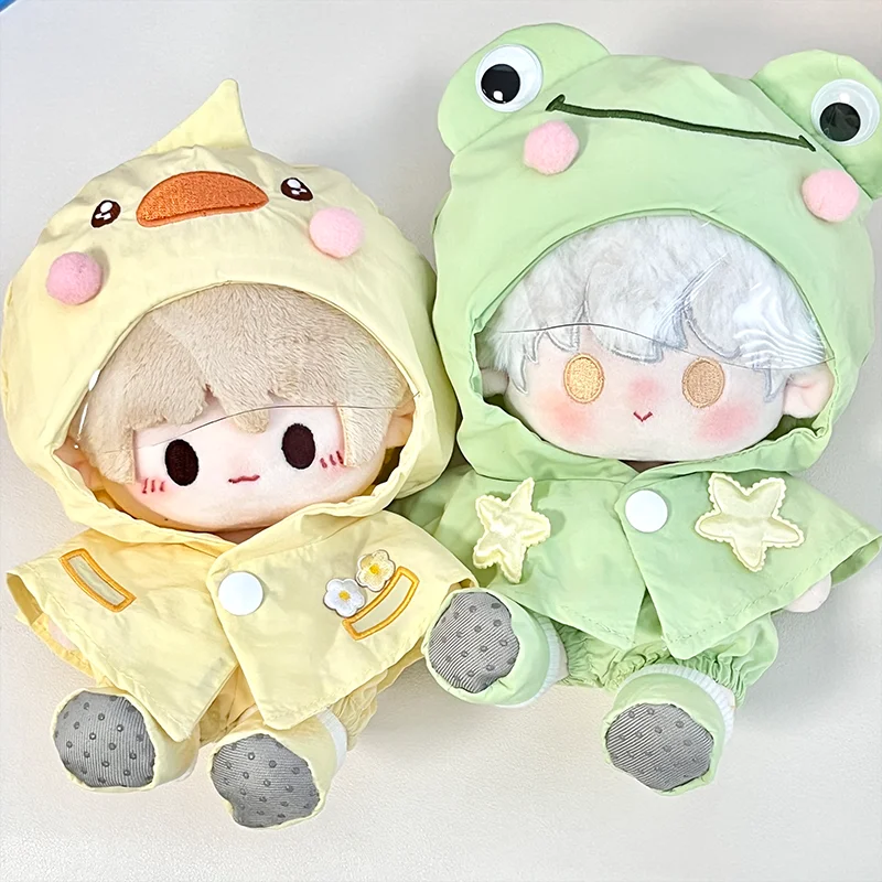 الكرتون بطة الضفدع لطيف تأثيري هوديي صغير ل 20 سنتيمتر لا سمة القطن دمية مقنعين معطف المطر فستان الملابس لعبة الدعائم الهدايا