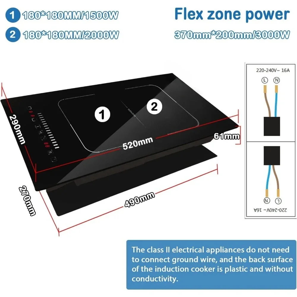 Electric Induction Cooker, 2 Burners 12'' Built-in Induction Stovetop ,Child Safety Lock, Induction Cooktop