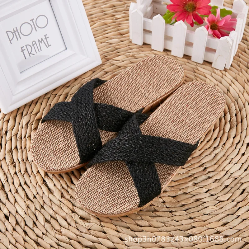 Fashion Men Linen Slippers Unisex Soft Bottom Non-slip Leisure Home Slippers Indoor Shoes Men Beach Slides Pantoufle Homme