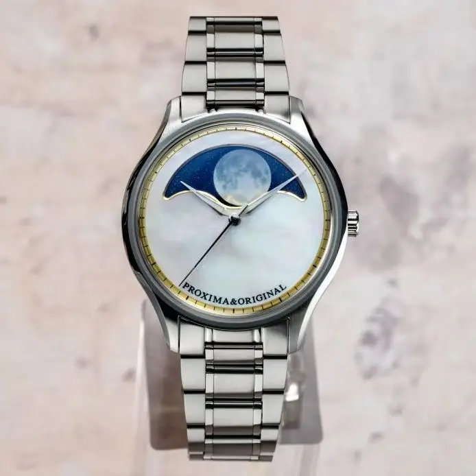 

Мужские автоматические часы Proxima, роскошные механические наручные часы с фазами луны, 41,5 мм, водонепроницаемые, BGW9, светящийся сапфировый циферблат MOP, SW200+PR174