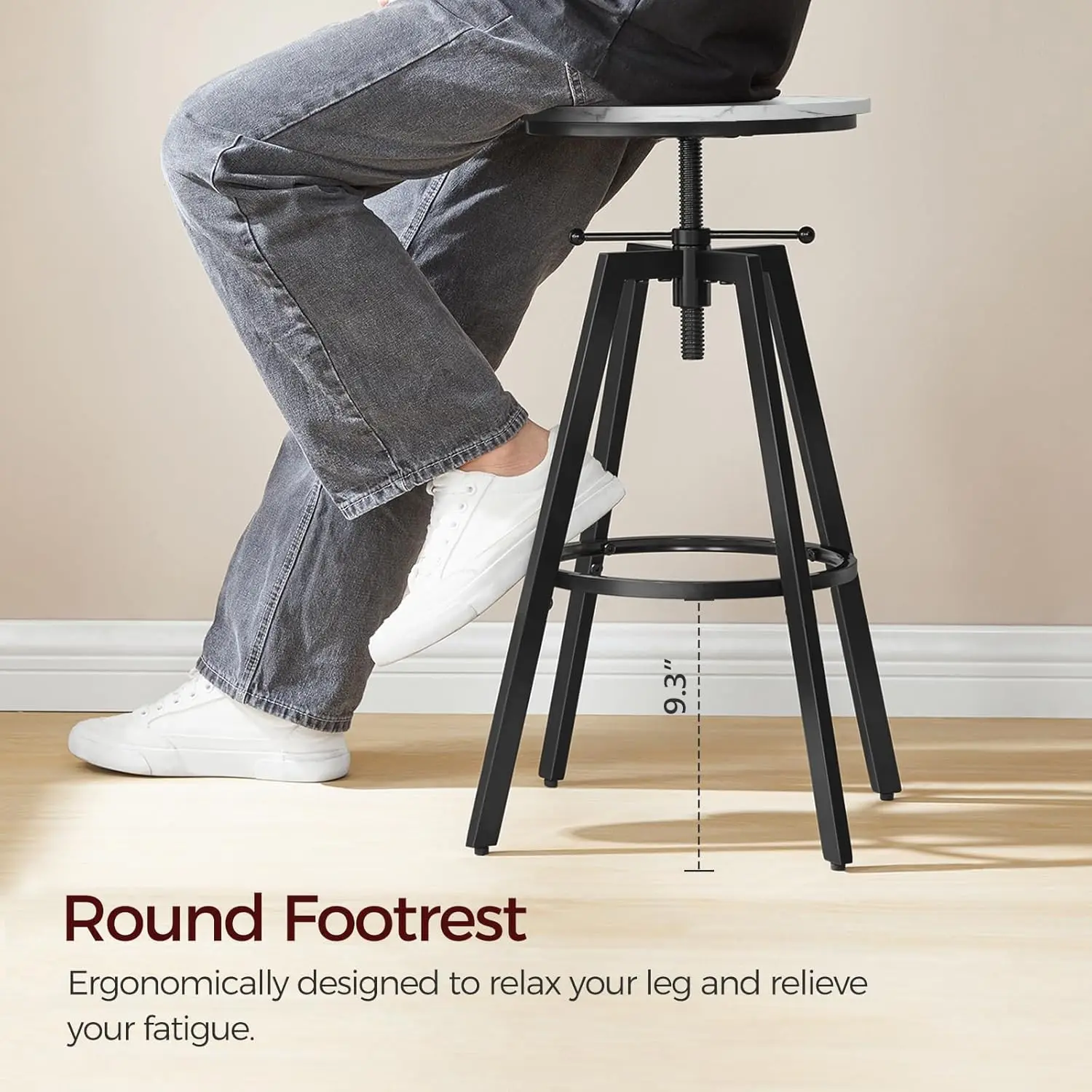 Set of 2 Industrial Bar Stools, Height Adjustable, Kitchen Breakfast Bar Stools, for Bar, Dining Room