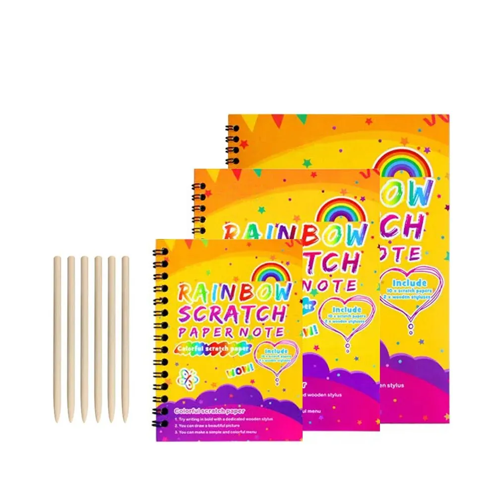 3 Pack Rainbow Scratch Off Notebooks Arts Crafts Supplies Set Color Drawing Paper Kit Gifts For 3-12 Year Old Girls Boys