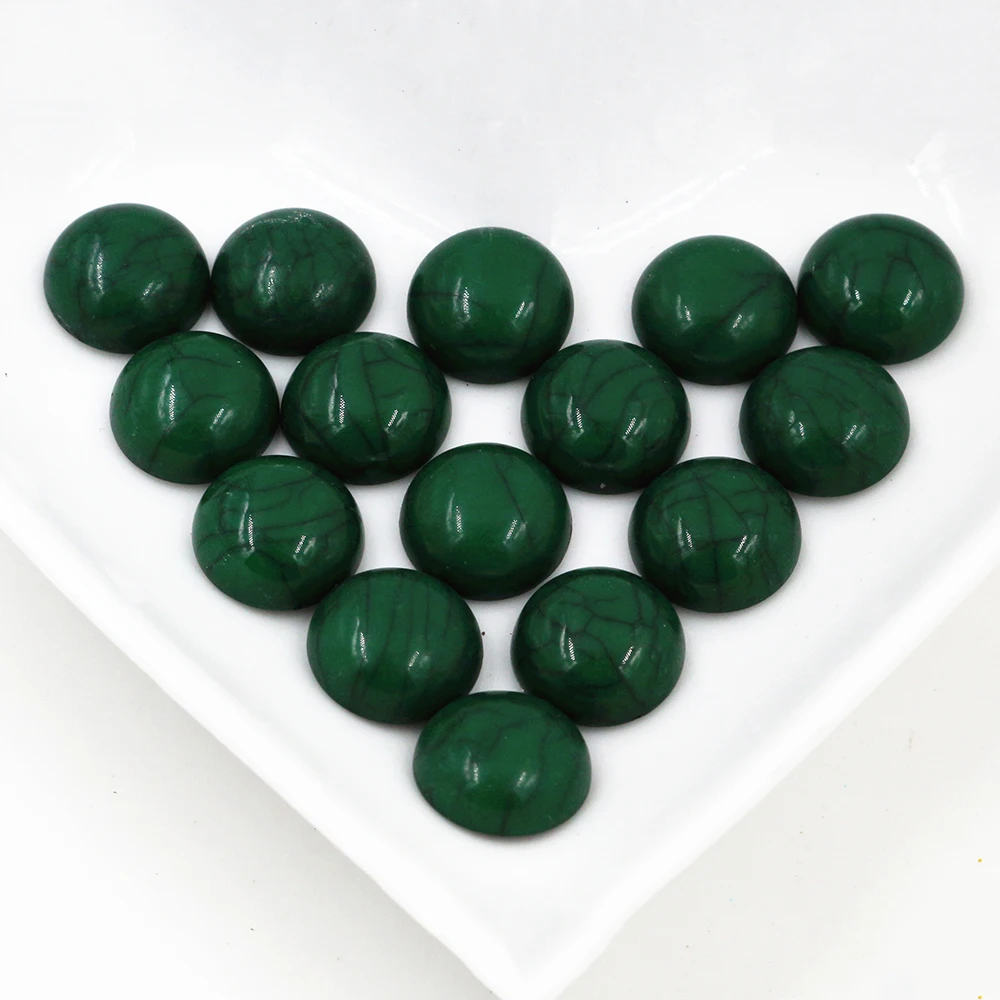 Nowa moda 40 sztuk 8mm 10mm 12mm ciemny zielony kolor z płaskim z powrotem Cabochons żywiczne Cameo — zdjęcie 2