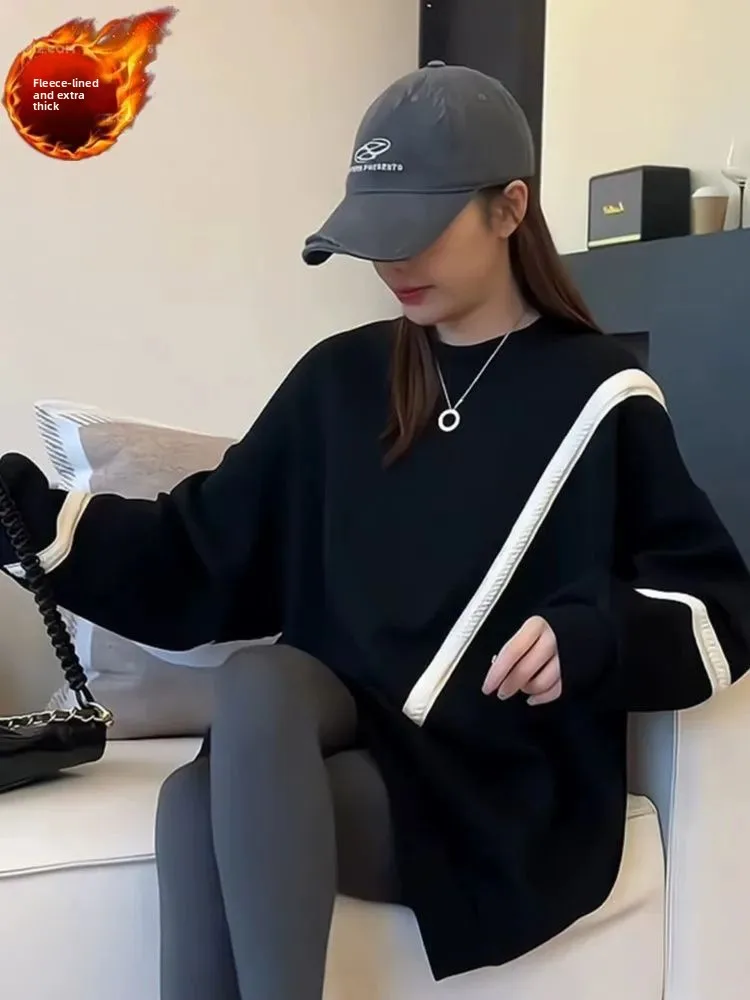 

plus Size Fce Lined Hoodie Dr Color Blo Long Length Butt Covering Women's Casual Wear Daily Outfit Korean Sle