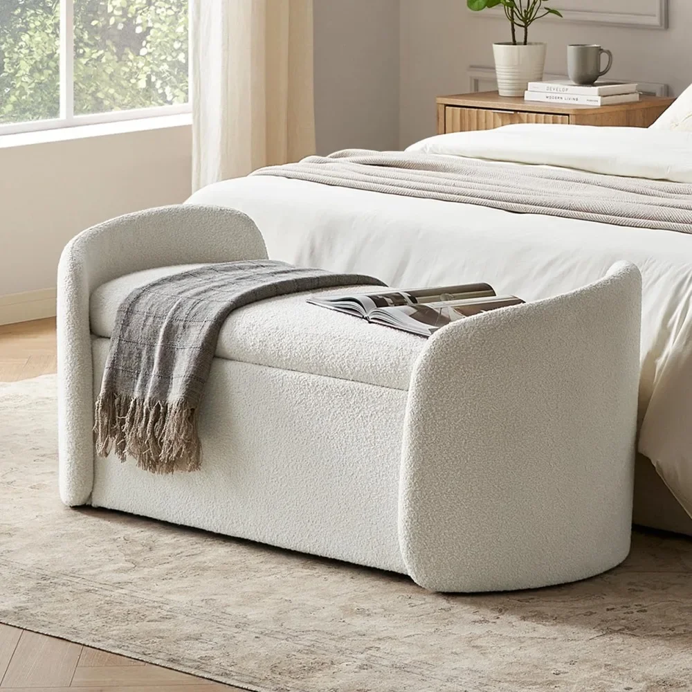 

51" Ottoman Storage Bench, Entryway and Window Seating, End of Bed Curved Stool for King & Queen Bed