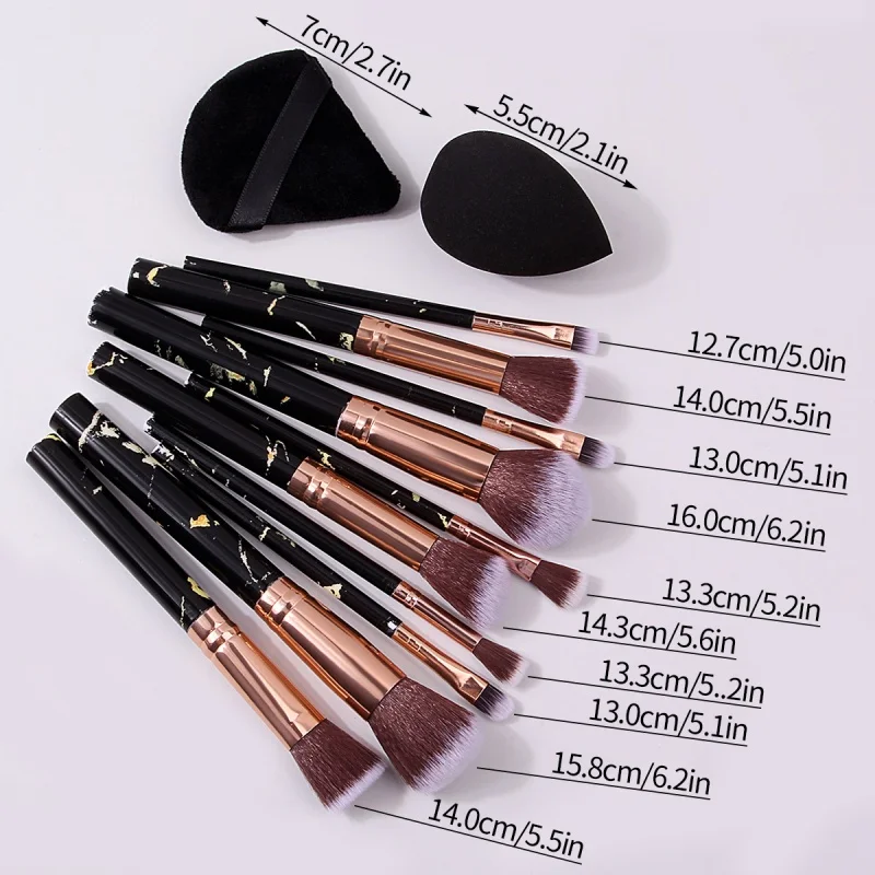 10 Pcs Marble Makeup Brushes Premium Synthetic Kabuki Foundation Blending Face Powder Blush Concealers Eye Shadows Brushes