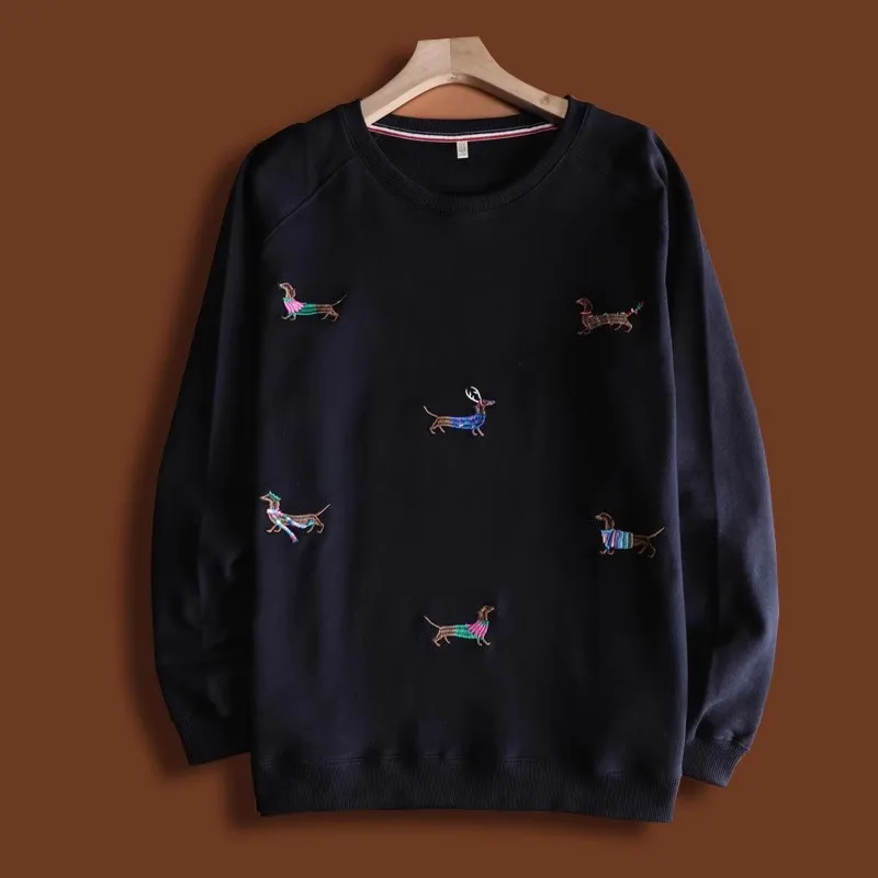 

Embroidered Dachshund Round Neck Sweatshirt for Women Pure Cotton Autumn and Winter/Fren Embidered Dachshund Round Neck Sweatshirt for Women Pure Cotton Autumn and Winter