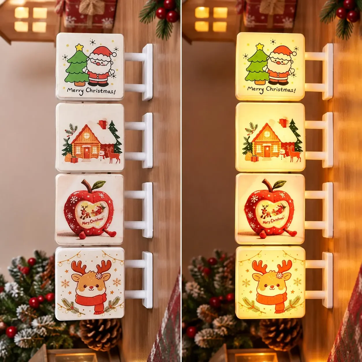 Christmas Magnetic Fridge Magnet LED Light, Square Xmas Ambient Night Lamp, Festive Home Kitchen Decor