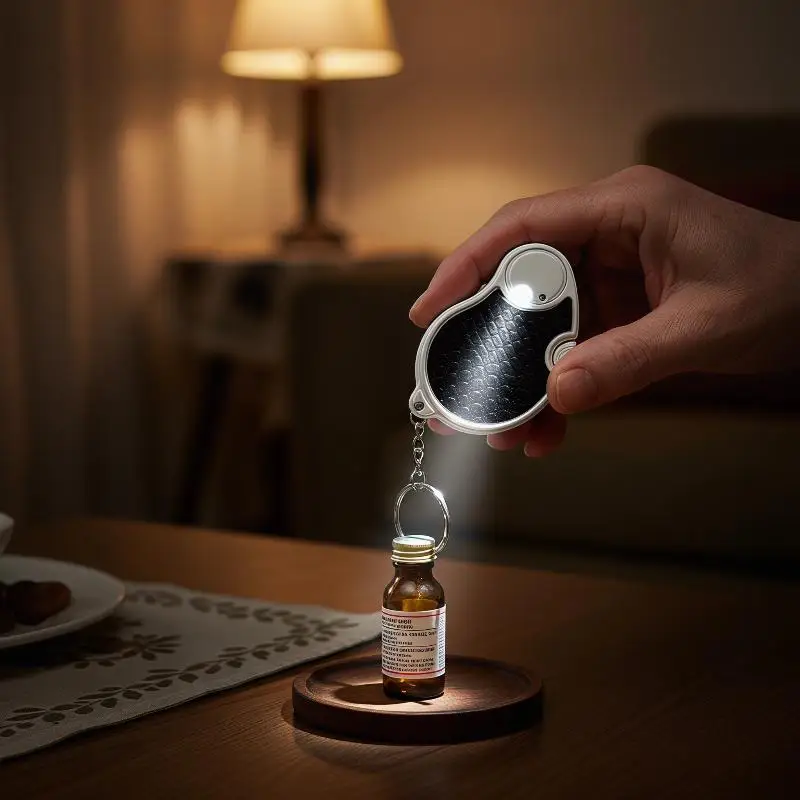 5X Pocket Magnifying Glass With LED Light Handheld Jewelry Loupe Keychain 45mm Illuminated Coins Magnifier For Jewelers Senior