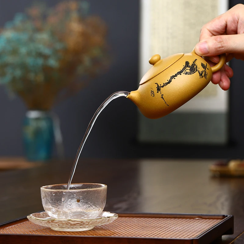 190ML Small Capacity Real Handmade Yixing Kettle Raw Ore Duan Mud Teapot Birds Pattern Ball Hole Filter Superior Golden Tea Pot