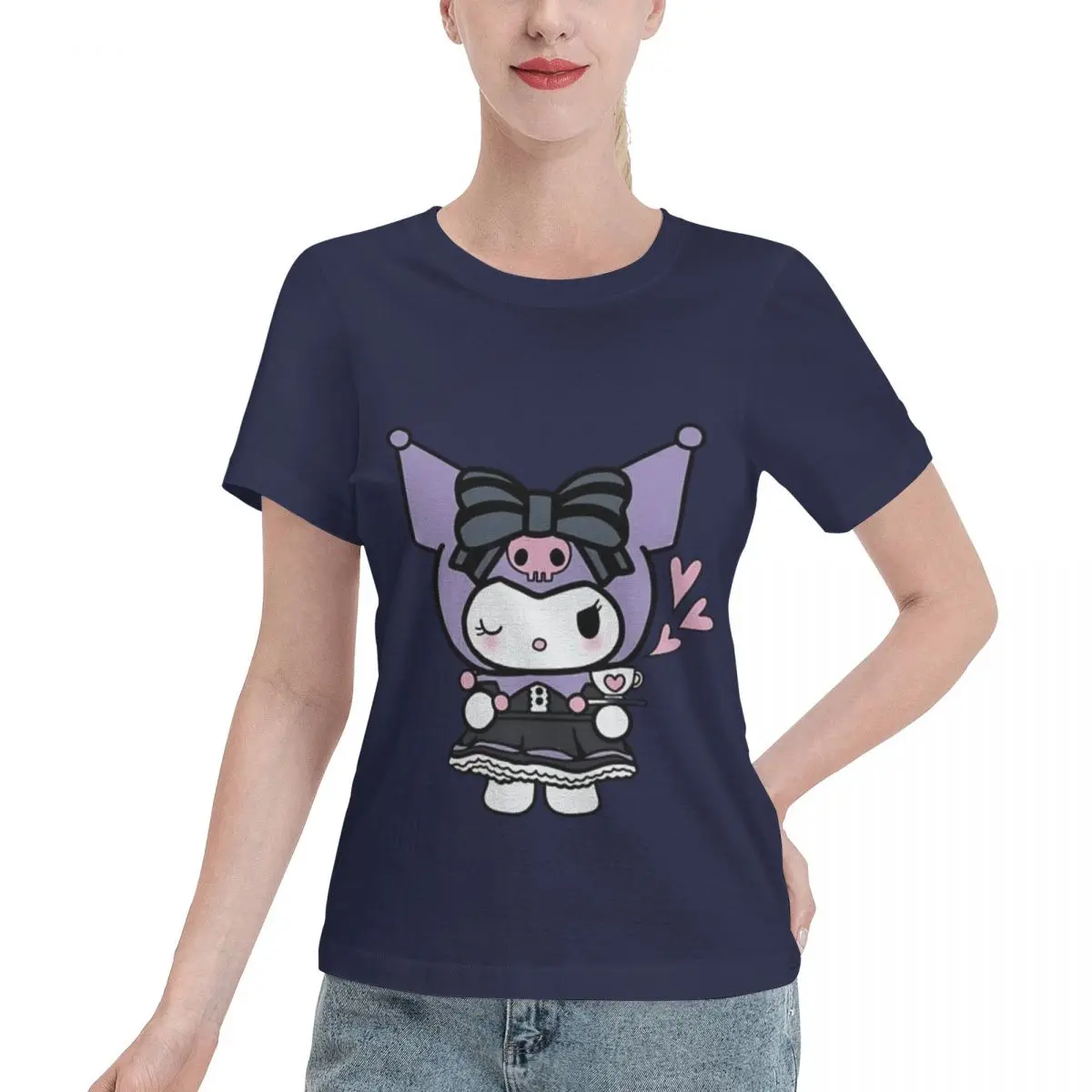 

Kuromi Tea Time Women's 100% Cotton Short Sleeve T-shirt Top Loose Tshirt