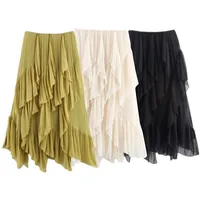 Midi Skirt Women's Faion Design Layered Decoration mid Waist Spring Summer New Arrival Skirts Asymmetric Polyester Casual - Image 5