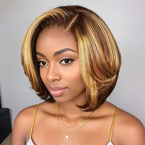 Straight Short Bob Wig 13x4 Lace front Bob Wigs Brazilian Human Hair Wig Preplucked For Woman Short Pixie #1B30 Color ﻿