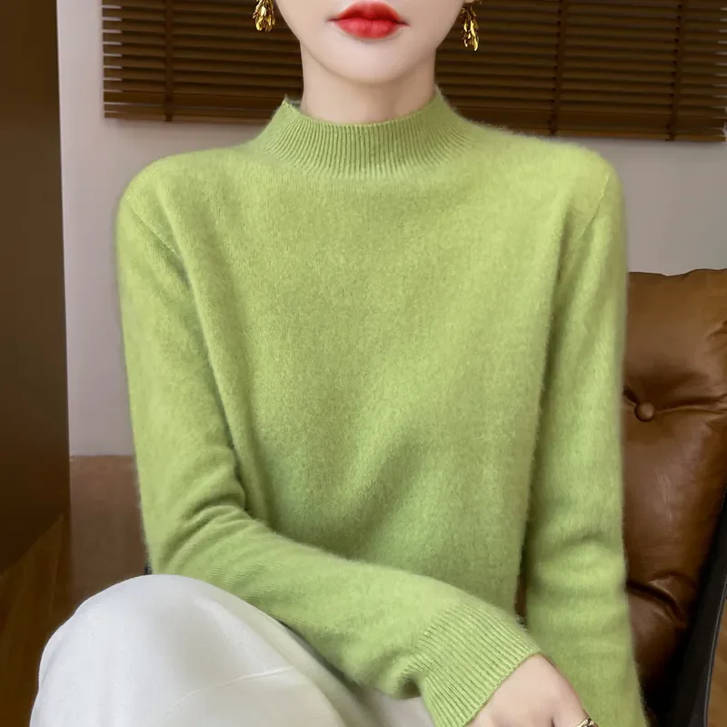 

Women Half-High Collar Knitted Sweater Pullover Autumn Winter New Fashion Long Sleeves Knitwear Jumper Loose Ladies Tops B1460